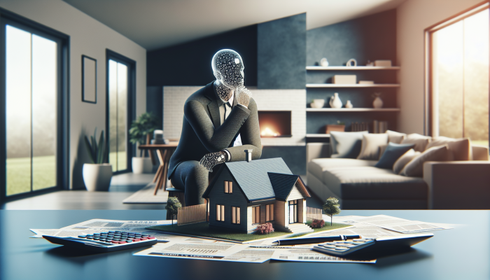 Debt Consolidation Basics Everyone Should Know: A Guide | DCL A homeowner considering a secured debt consolidation loan, using their modern suburban house as collateral, with financial documents and a calculator on a table.