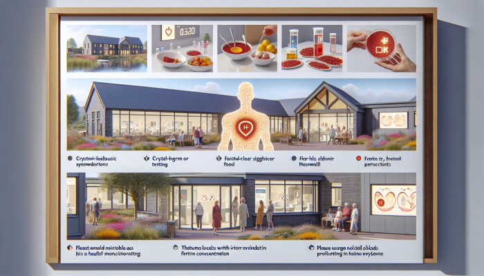 A Heswall healthcare facility with clear ferritin testing signage, locals of various ages accessing services.