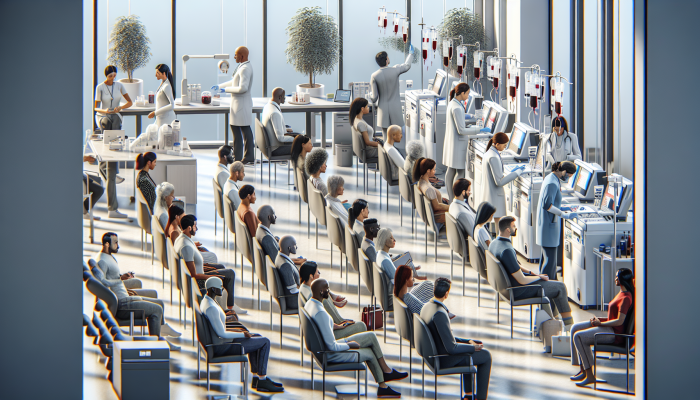 Modern NHS clinic in Deal, UK, offering free blood tests to diverse patients in a welcoming environment.