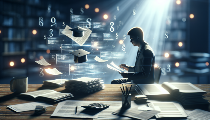 Strategies for Consolidating Student Loans: A Guide | DCL A person organising student loan documents on a desk, with labels showing balances and interest rates, in a calm, empowering light.