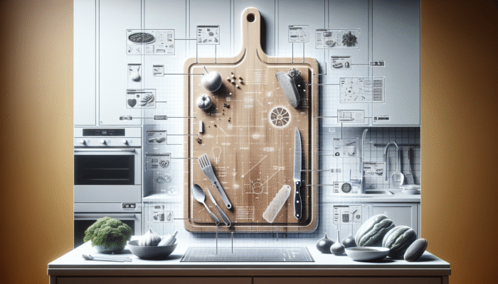 An eco-friendly cutting board in a modern kitchen, exemplifying sustainability and minimal waste.