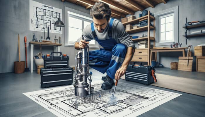 Professional installing sump pump in basement, ensuring optimal placement and sizing for efficient water removal in Port Coquitlam.