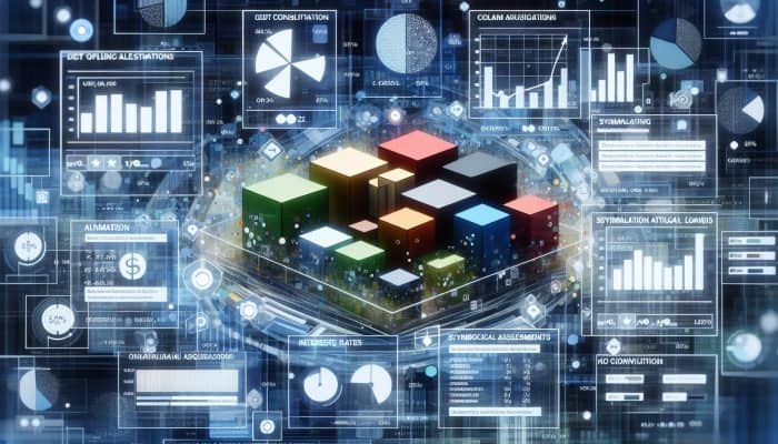 Online Debt Consolidation Loan Simulators: UK Guide | DCL A digital interface showcasing a range of debt consolidation loan options with graphs and data visualisations.