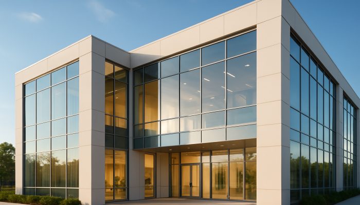 Commercial building showcasing pristine windows and bright welcoming interiors.