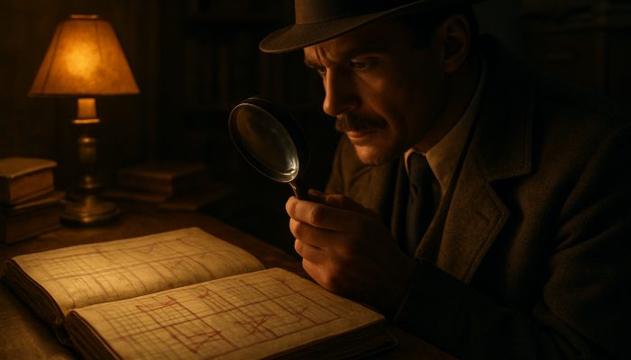 Tracking Which Old Accounts Are Settled: Essential Guide | DCL Vintage detective scrutinising settled accounts in a dusty ledger with a magnifying glass