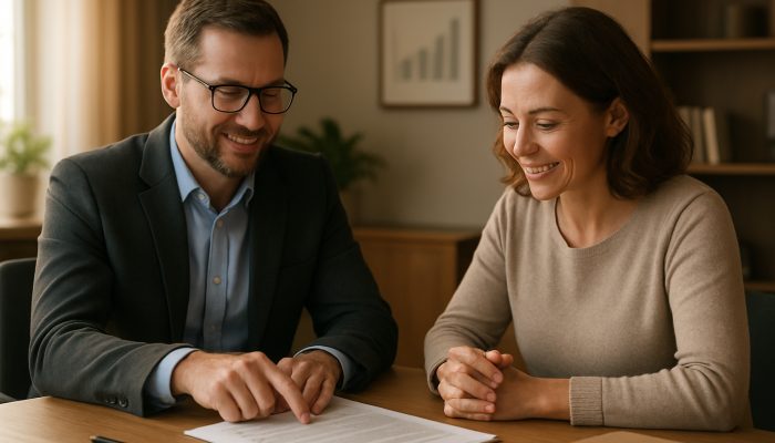 Combine Payday Loans Into One Affordable Arrangement: Save Money Today | DCL UK debt advisor guiding borrower through consolidation documents in serene office with charts