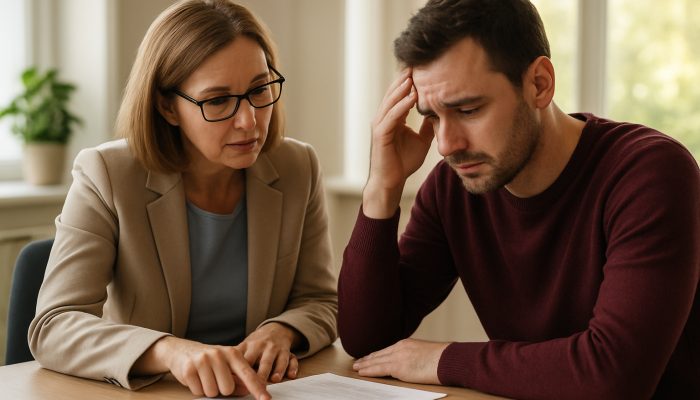 Engaging with Credit Unions Regarding Your Financial Situation | DCL Individual reviewing financial documents with a credit union advisor in a bright office environment